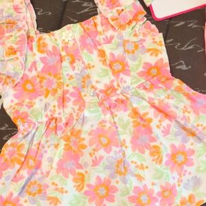 Little Lass Girls Multicolored Floral Pastel Dress/Headband & Pink Shorts    3T